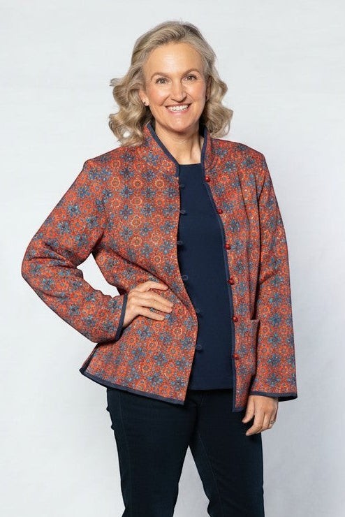 Equinox Clothing reversible oriental jacket in red and navy with quilted fabric and button loop closures