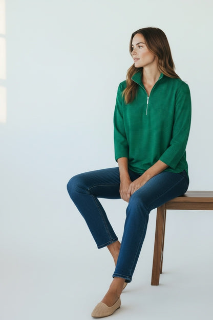 Half-Zip Yarn-Dyed Stripe Polo Top Style #232