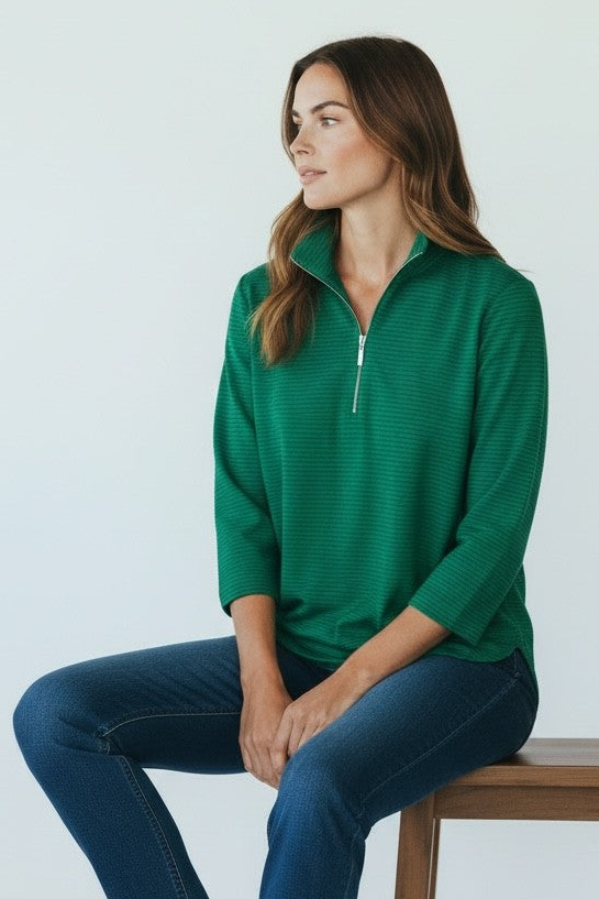 Half-Zip Yarn-Dyed Stripe Polo Top Style #232