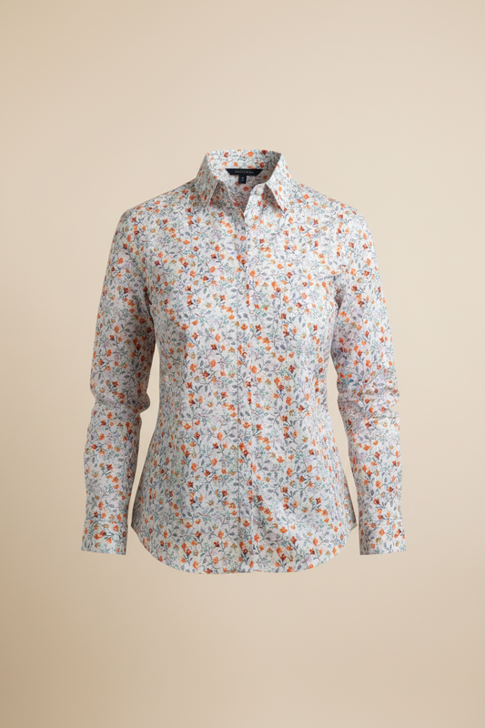 Paprika floral shirt on cream background