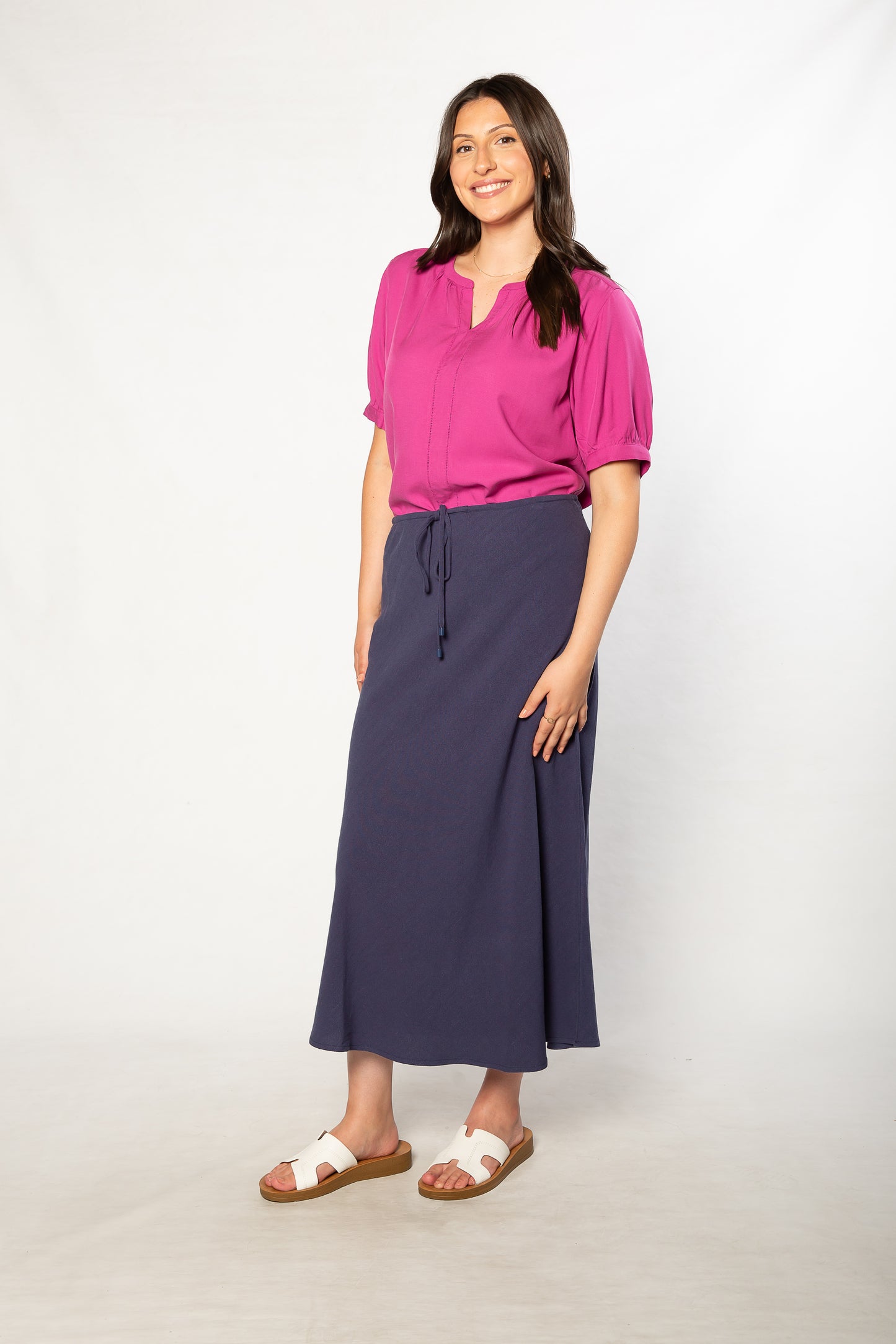Soft Tencel Blend Pop Over Top with Fagotting Detail #515 Pink
