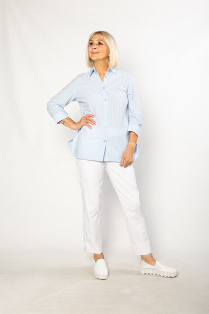 Relaxed Stripe 100% Cotton 3/4 sleeve Shirt #3360 Blue