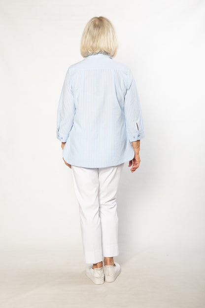 Relaxed Stripe 100% Cotton 3/4 sleeve Shirt #3360 Blue