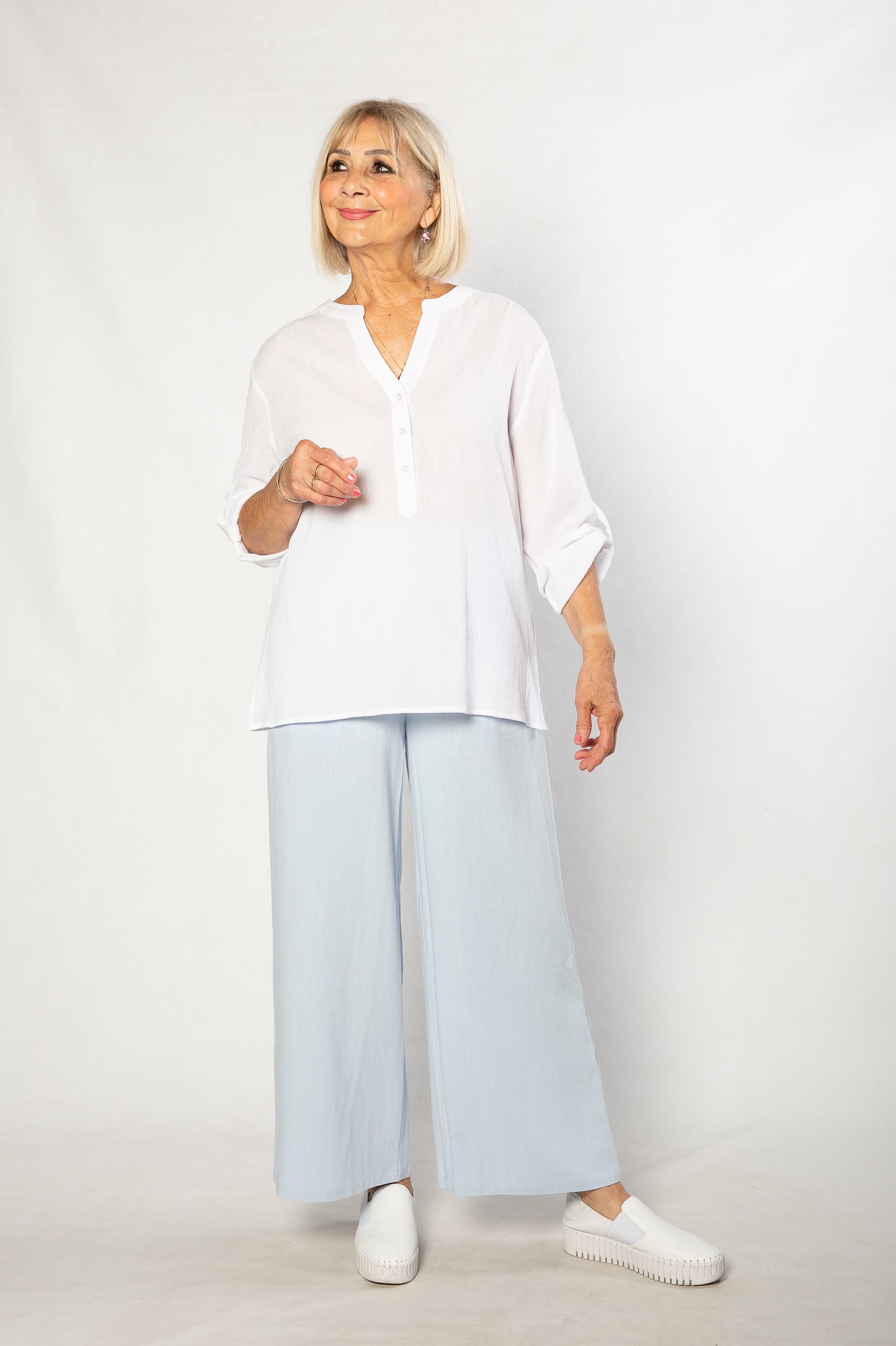 Pure Cotton 3/4 Sleeve Henley Top 521 White