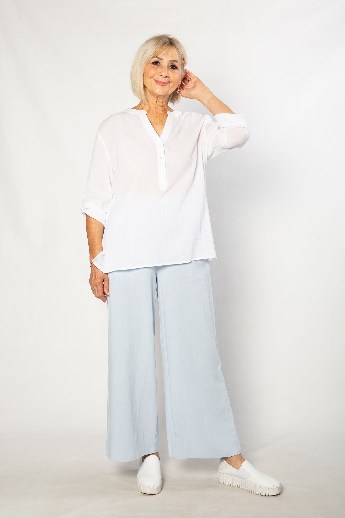 Pure Cotton 3/4 Sleeve Henley Top 521 White