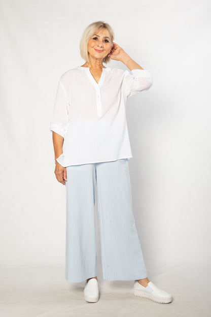 Pure Cotton 3/4 Sleeve Henley Top 521 White