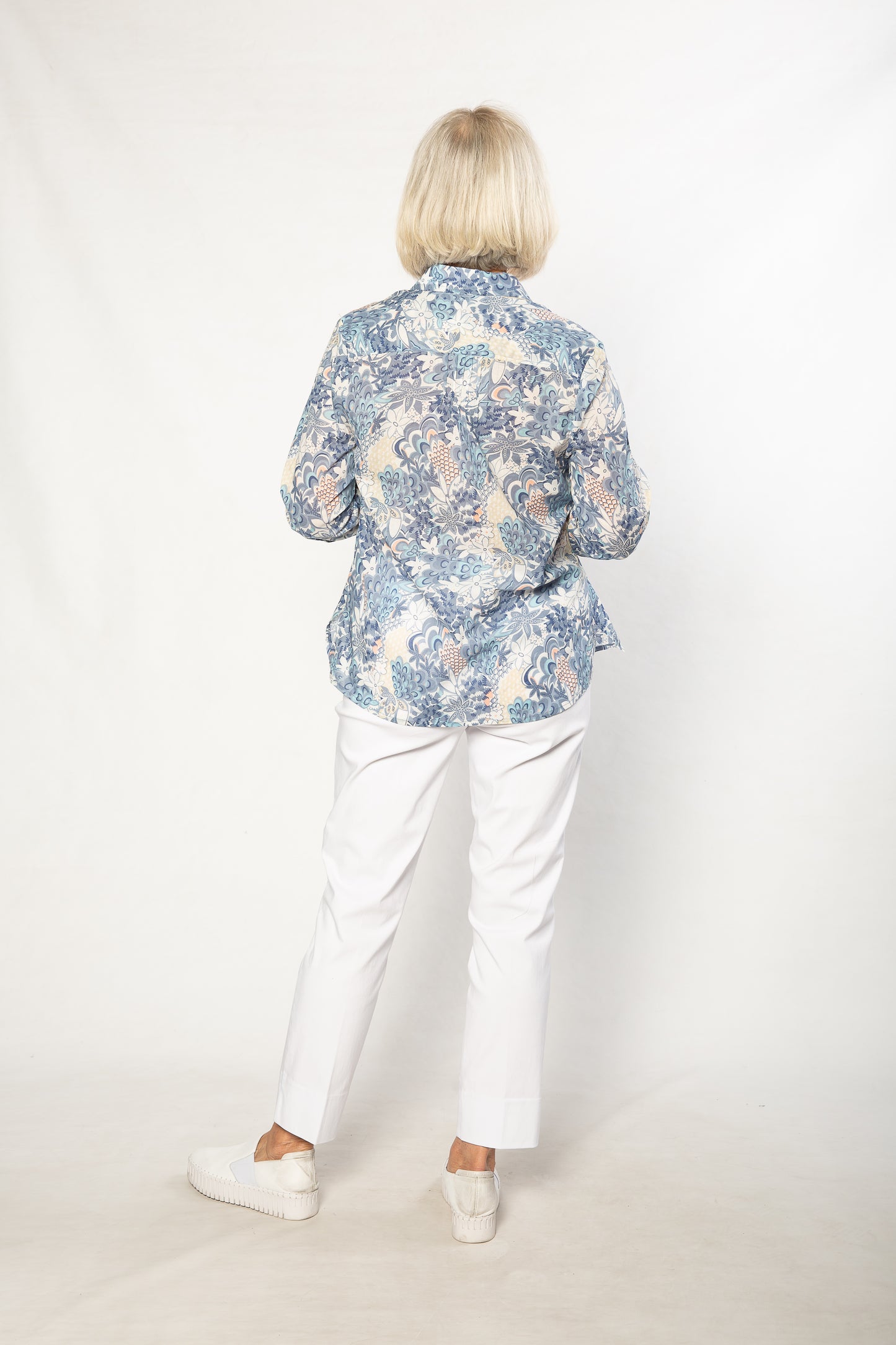 100% Cotton French Floral Print 3/4 sleeve Shirt #3321  Blue