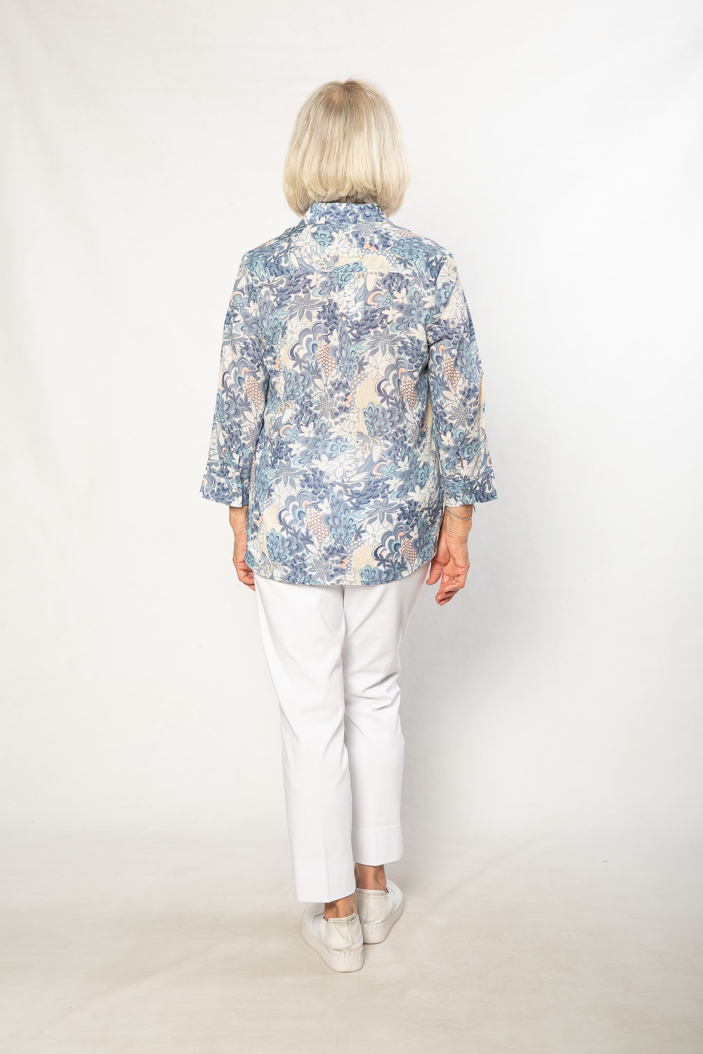 100% Cotton French Floral Print 3/4 sleeve Shirt #3321  Blue