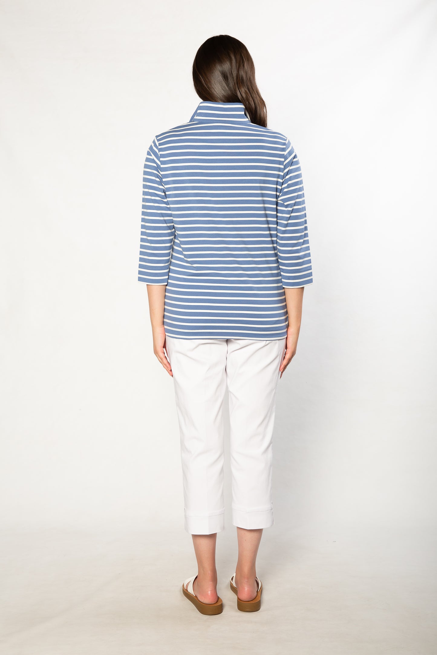 Half-zip Yarn dyed Stripe Polo Top #232 - Blue