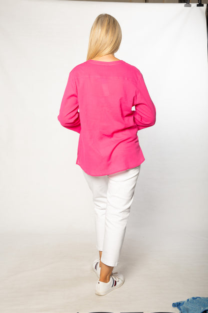 Pure Cotton 3/4 Sleeve Henley Top 521 Pink