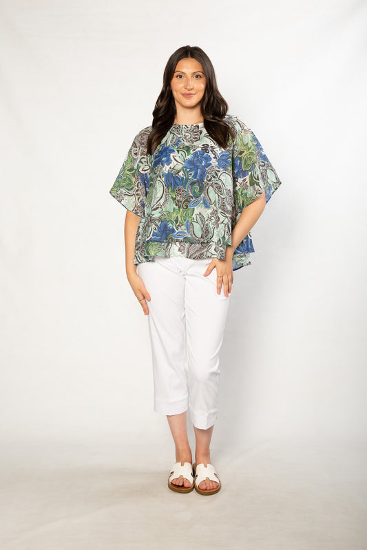 Flutter Sleeve Layered Print Top - #352 Green