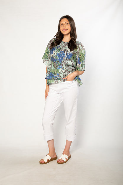 Flutter Sleeve Layered Print Top - #352 Green