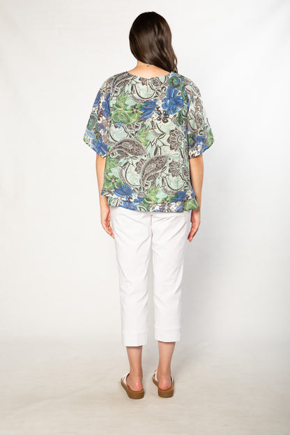 Flutter Sleeve Layered Print Top - #352 Green