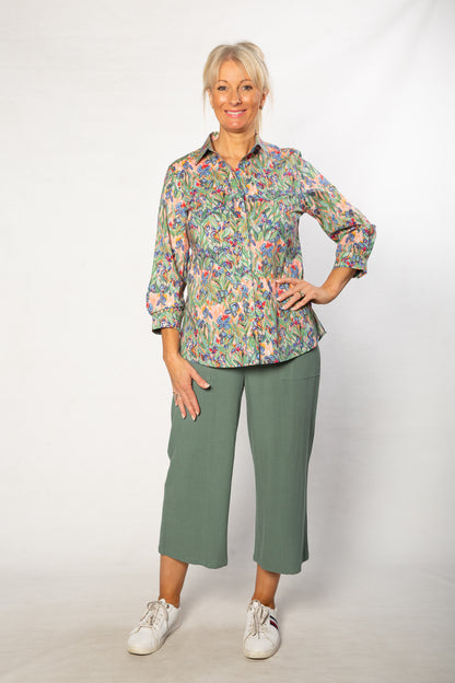 Iris Print Pure Cotton 3/4 sleeve Shirt #3648