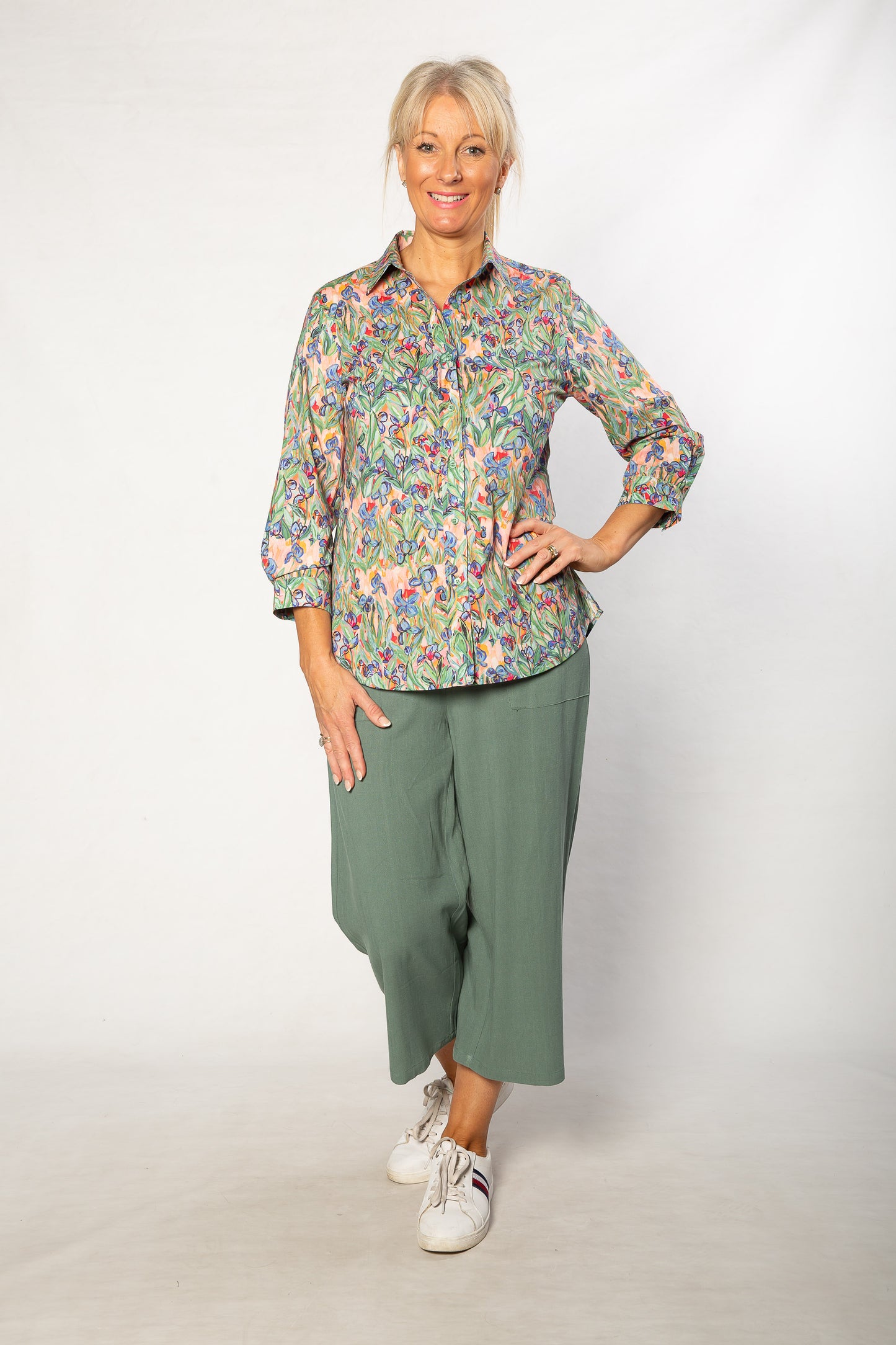 Iris Print Pure Cotton 3/4 sleeve Shirt #3648