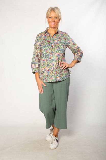 Iris Print Pure Cotton 3/4 sleeve Shirt #3648