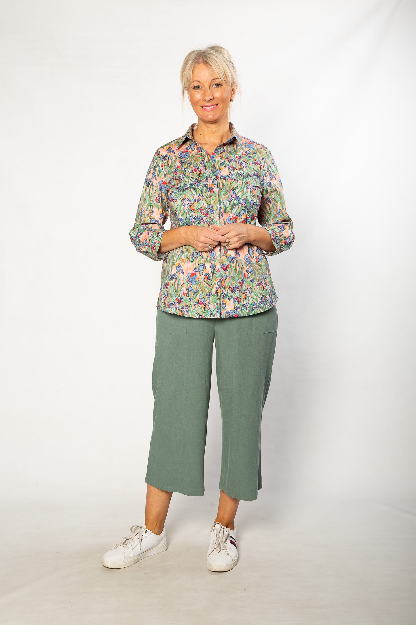Iris Print Pure Cotton 3/4 sleeve Shirt #3648