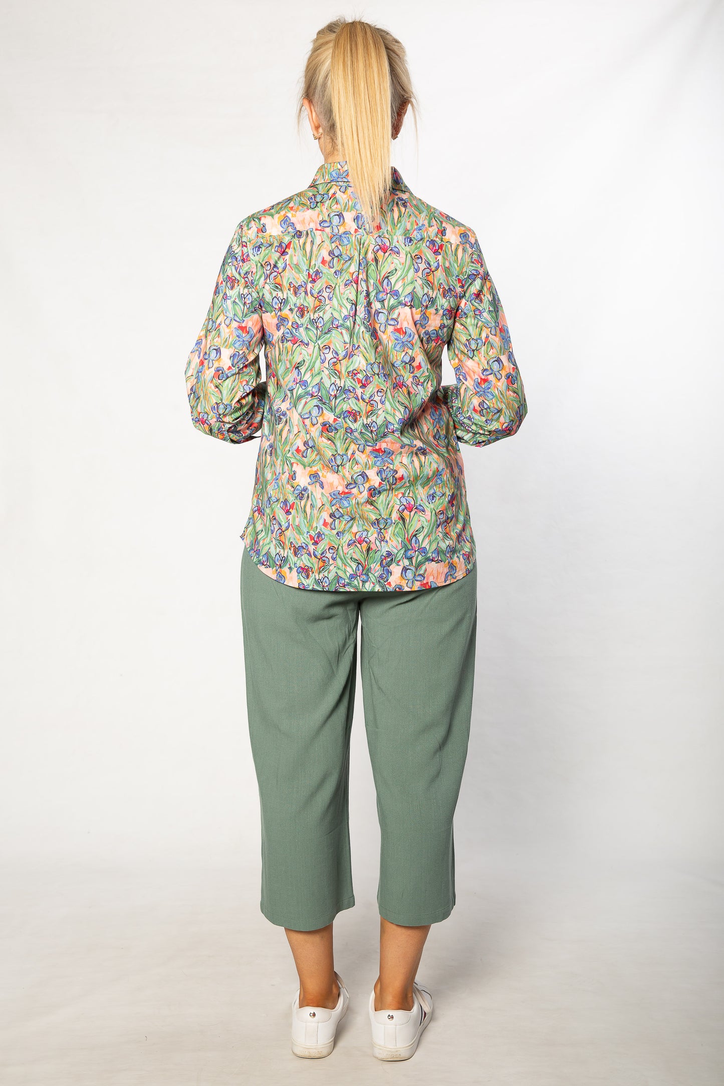 Iris Print Pure Cotton 3/4 sleeve Shirt #3648