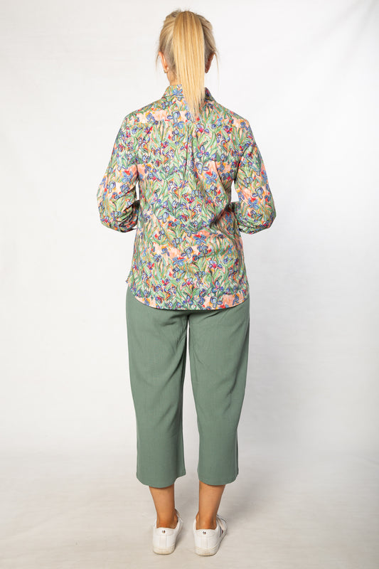 Iris Print Pure Cotton 3/4 sleeve Shirt #3648