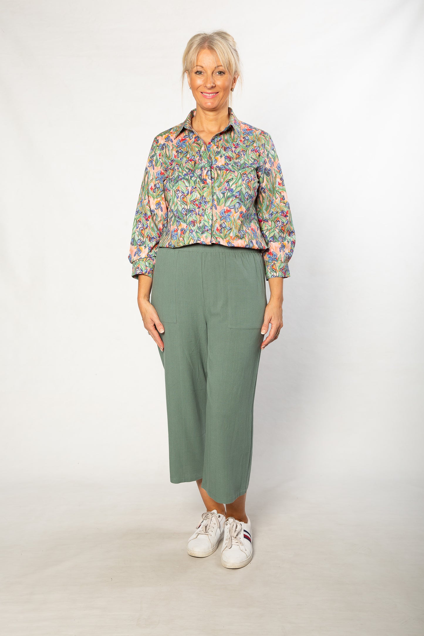 Iris Print Pure Cotton 3/4 sleeve Shirt #3648