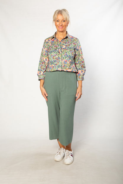 Iris Print Pure Cotton 3/4 sleeve Shirt #3648