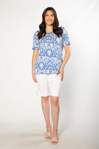 Ikat Print Stretch Short Sleeve T-Shirt #167 - Blue