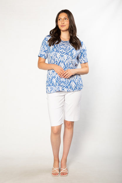 Ikat Print Stretch Short Sleeve T-Shirt #167 - Blue