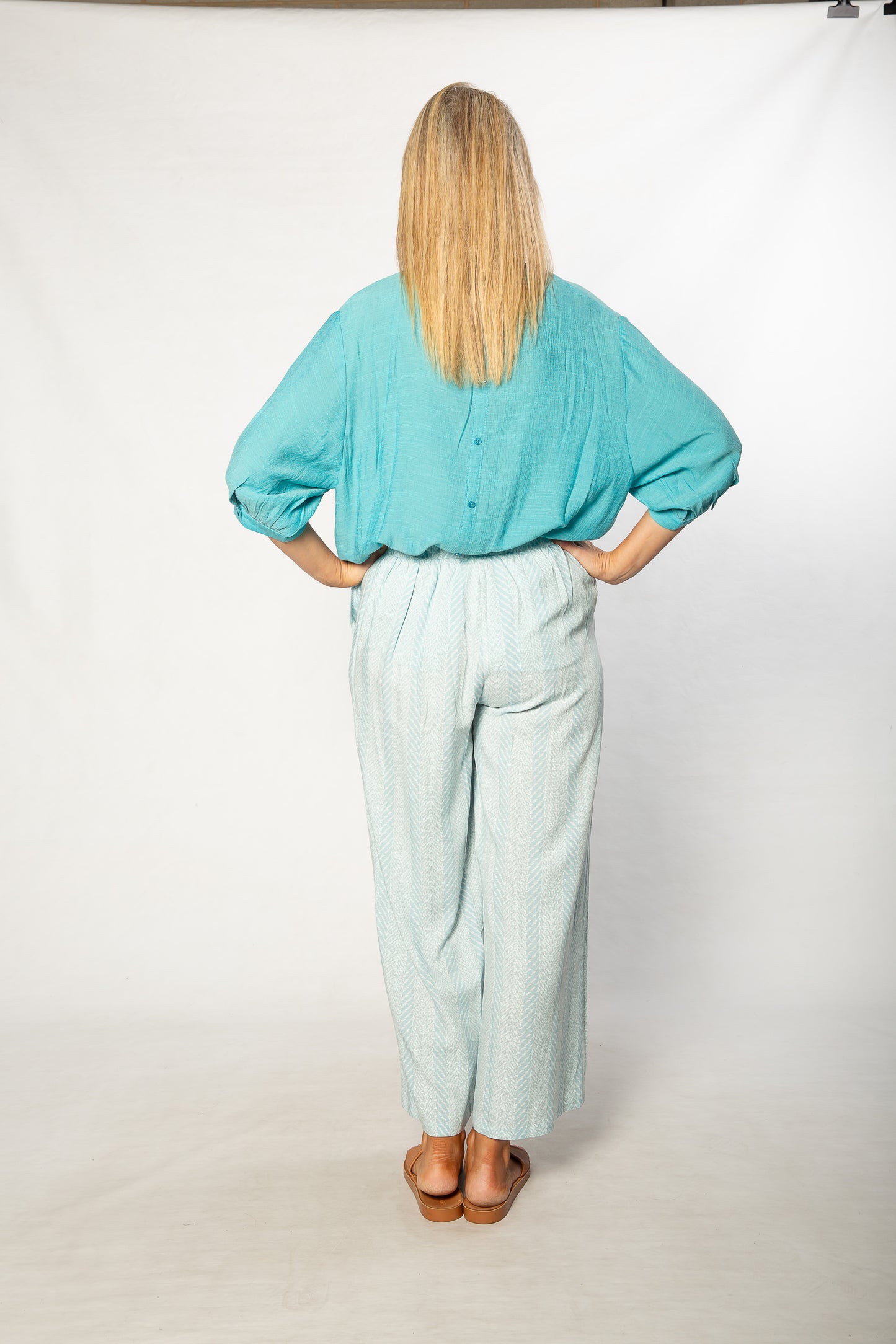 Hi-Low Hem Drop Neck Half sleeve bouse #3562 Blue