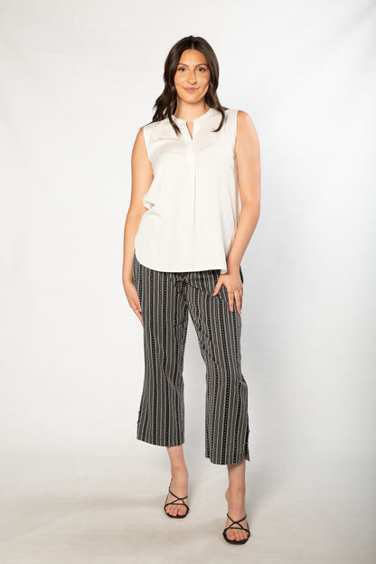 Drop Neck Front Pleat Sleeveless Pop-over Top - #384 White