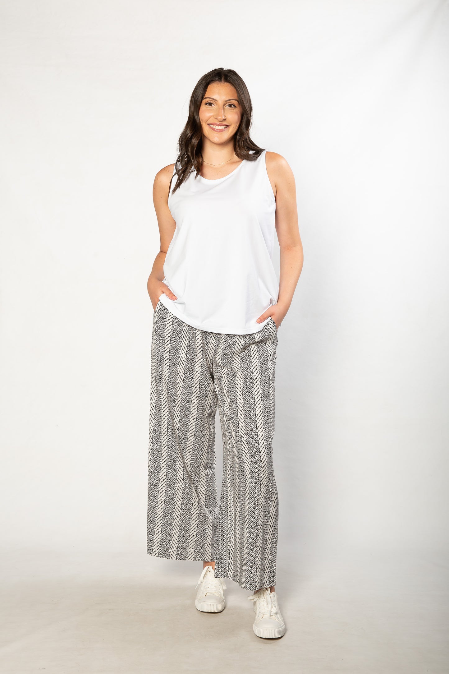 Herringbone Print Wide Leg Pant with Pockets #6659 - Black