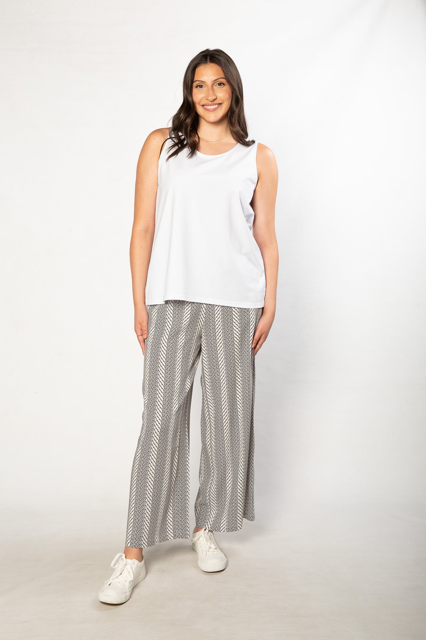 Herringbone Print Wide Leg Pant with Pockets #6659 - Black