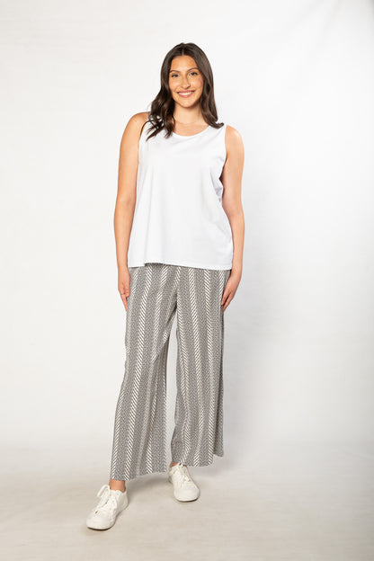 Herringbone Print Wide Leg Pant with Pockets #6659 - Black