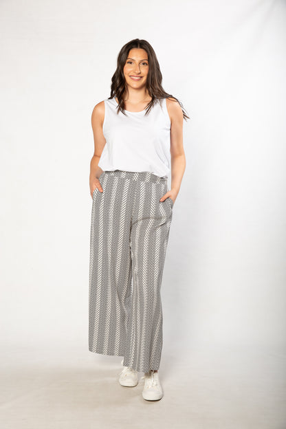 Herringbone Print Wide Leg Pant with Pockets #6659 - Black