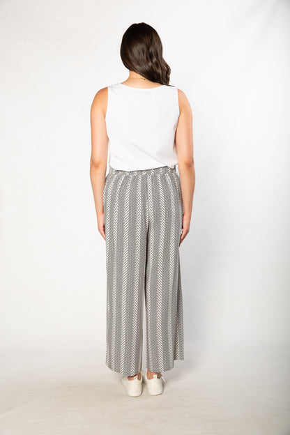 Herringbone Print Wide Leg Pant with Pockets #6659 - Black