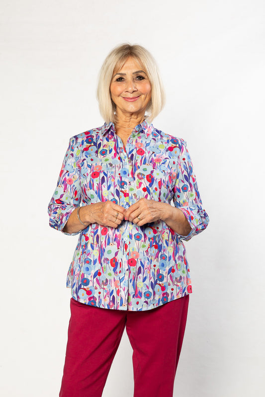 Pure Cotton Meadow Flowers 3/4 sleeve Shirt #3419