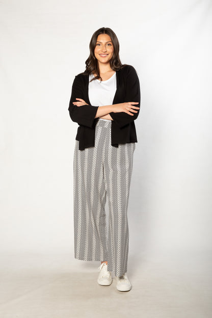 Herringbone Print Wide Leg Pant with Pockets #6659 - Black