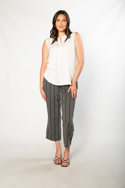 Drop Neck Front Pleat Sleeveless Pop-over Top - #384 White