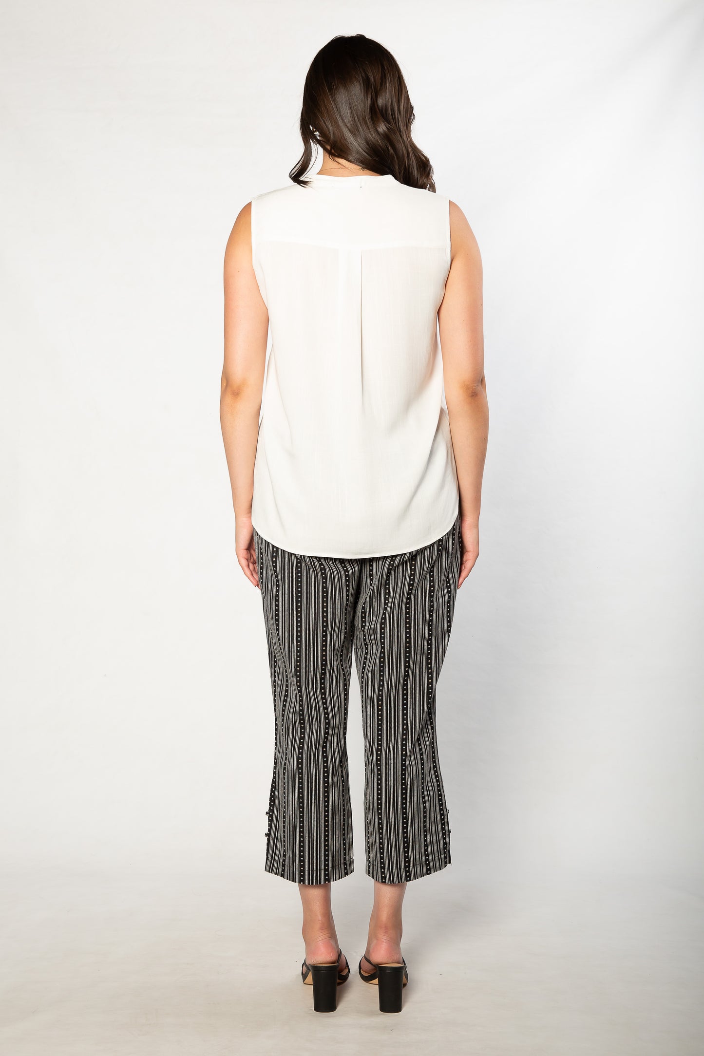 Drop Neck Front Pleat Sleeveless Pop-over Top - #384 White