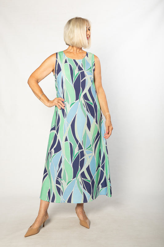Gaudi Ocean Blues print  Sleeveless Shift Dress  7811 - Green/Blue