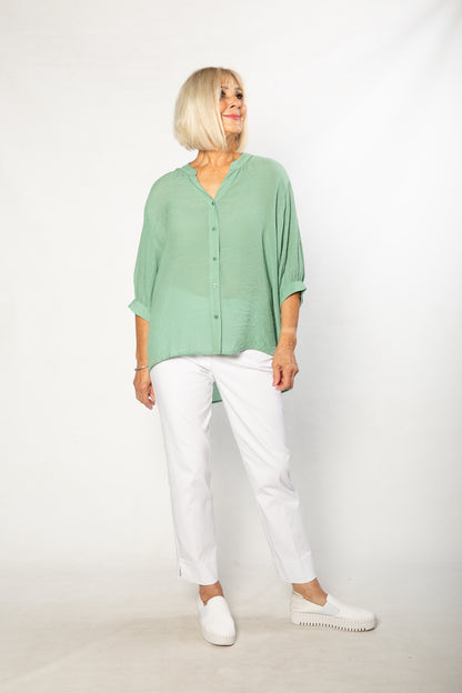 Hi-Low Hem Drop Neck Half sleeve bouse #3562 Sage
