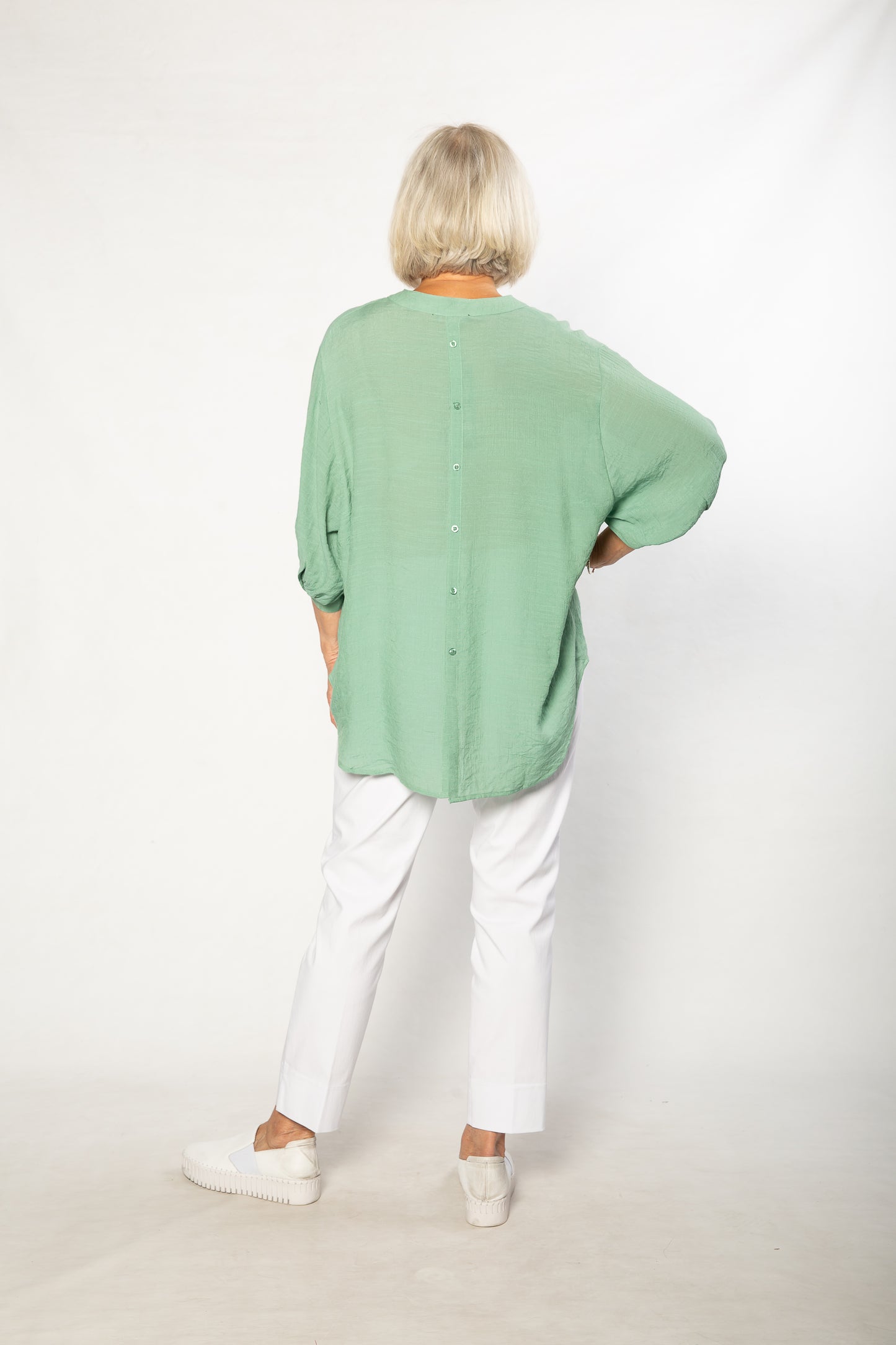 Hi-Low Hem Drop Neck Half sleeve bouse #3562 Sage