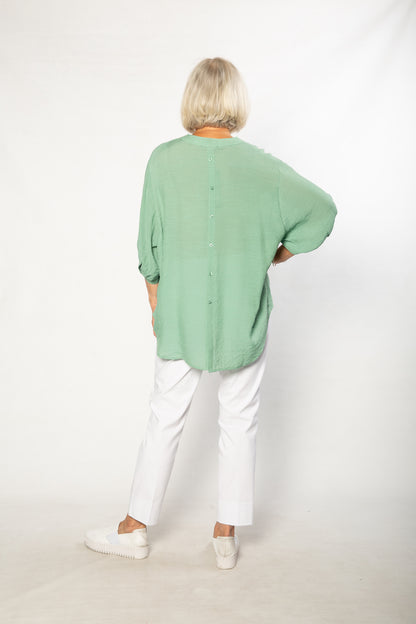 Hi-Low Hem Drop Neck Half sleeve bouse #3562 Sage