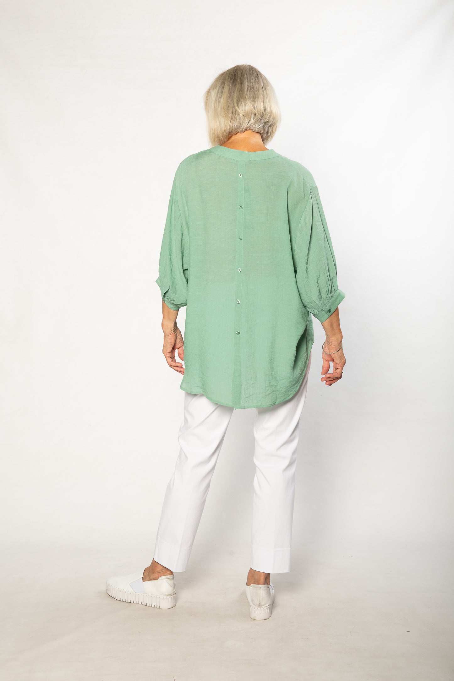 Hi-Low Hem Drop Neck Half sleeve bouse #3562 Sage