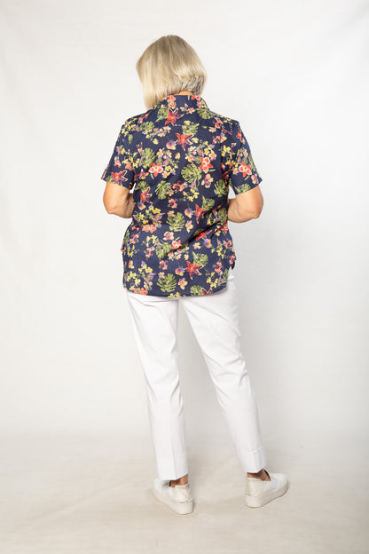 Short sleeve Floral Shirt #3180 Navy