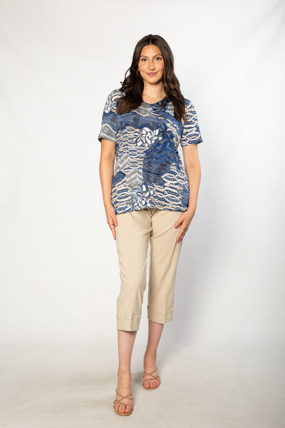 Printed Stretch Short Sleeve T-Shirt #159 - Blue/Sand