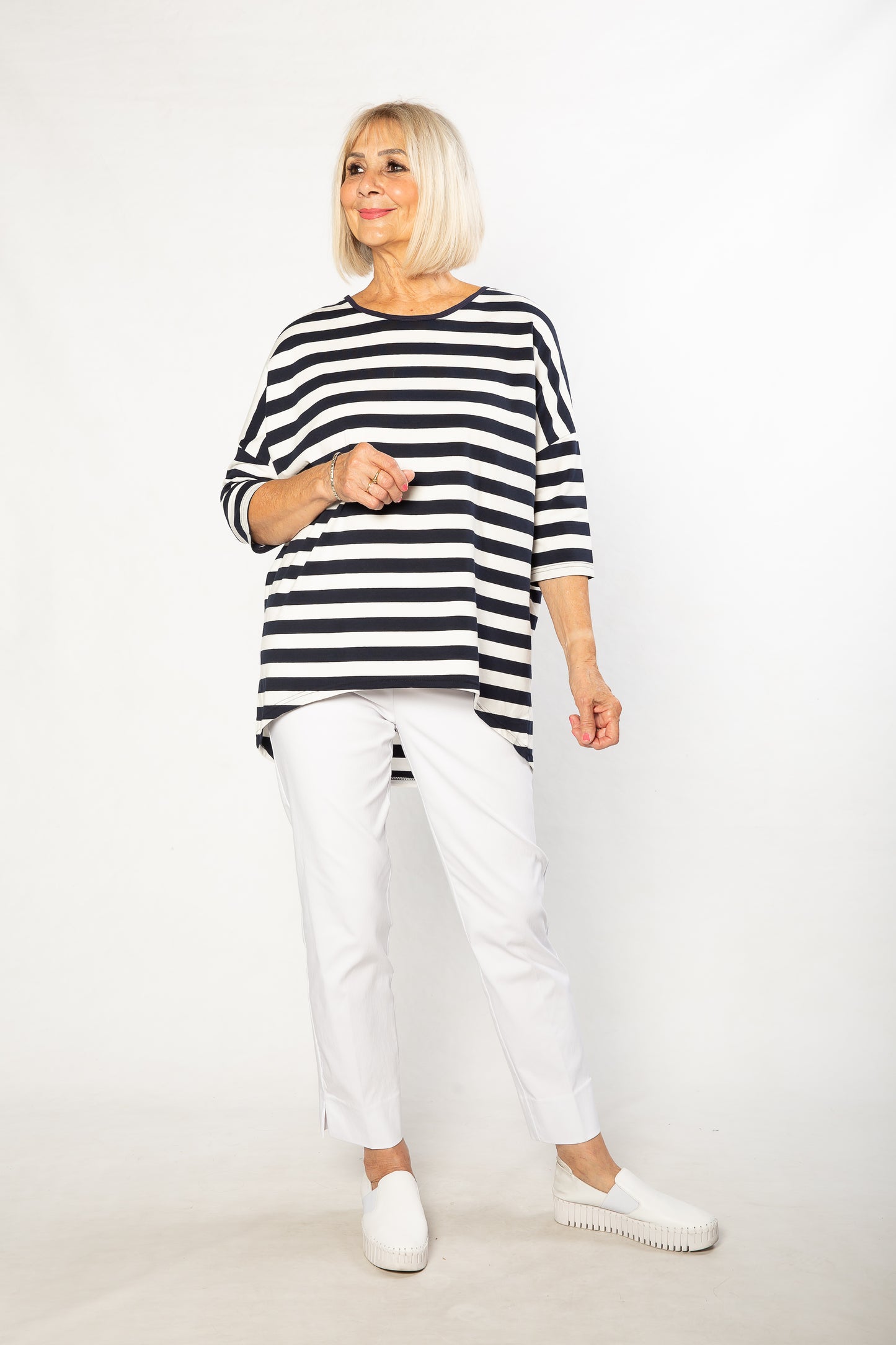 Hi-Lo Casual Yarn Dyed Stripe Top #172 - Navy/White