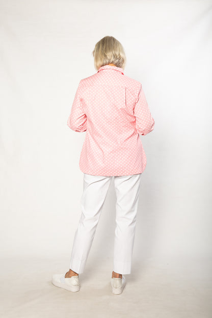 100% Cotton Spot Print 3/4 sleeve Shirt #3204 Pink