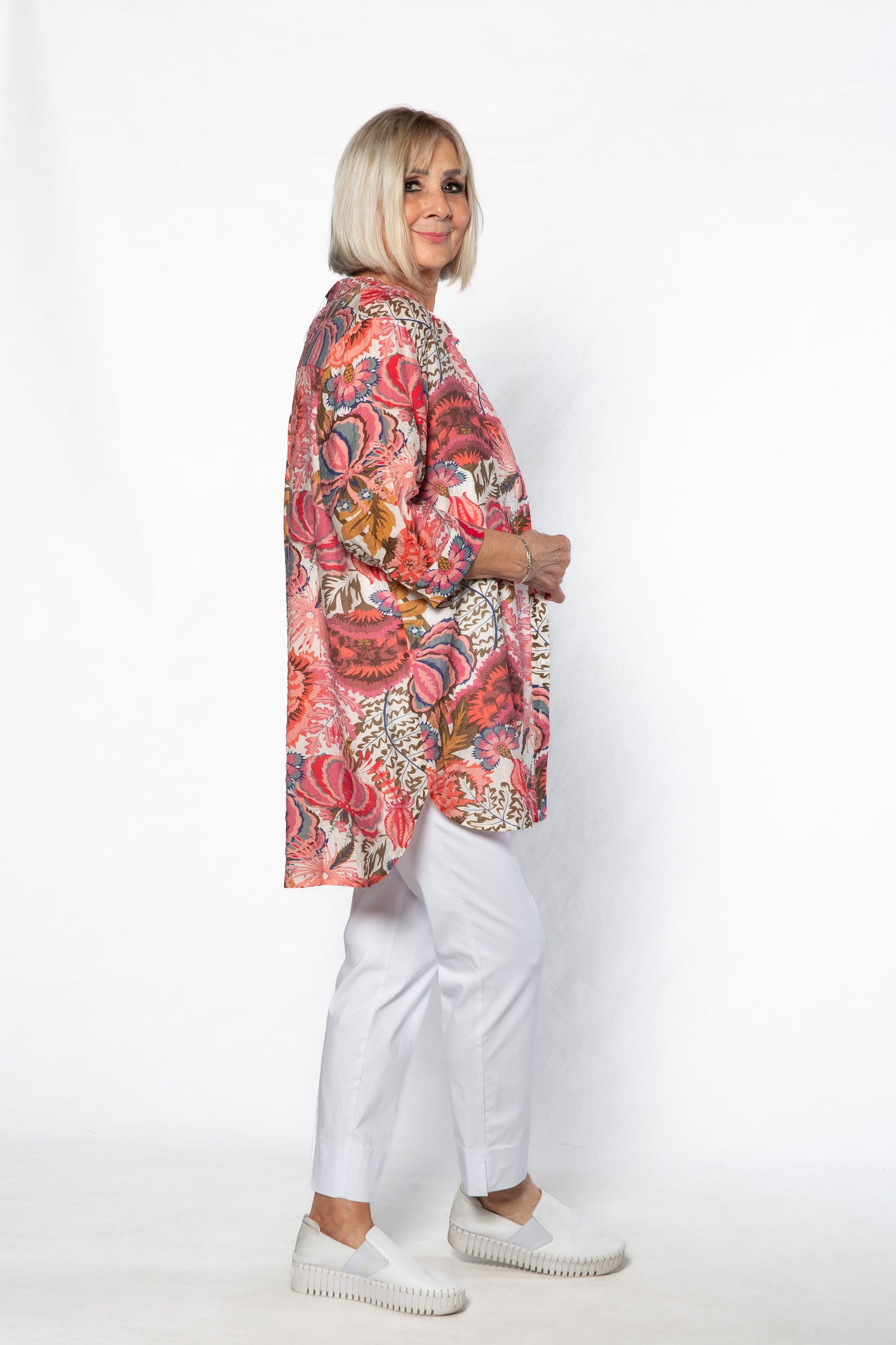 Soft Gorgeous Floral print Tab Sleeve Overshirt #3559 Pink