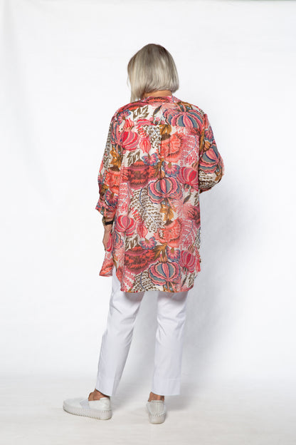 Soft Gorgeous Floral print Tab Sleeve Overshirt #3559 Pink