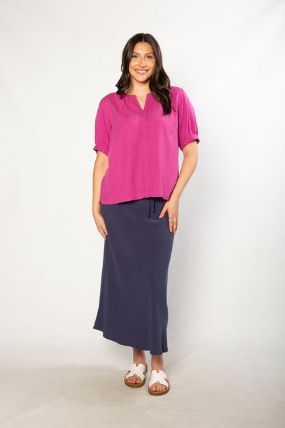 Soft Tencel Blend Pop Over Top with Fagotting Detail #515 Pink